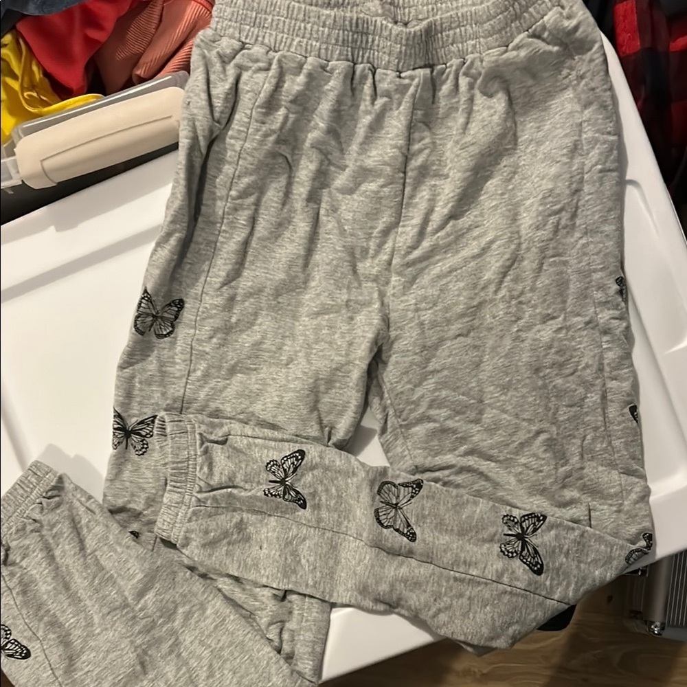 Gray Butterfly Print Kids Joggers - Picture 3 of 5